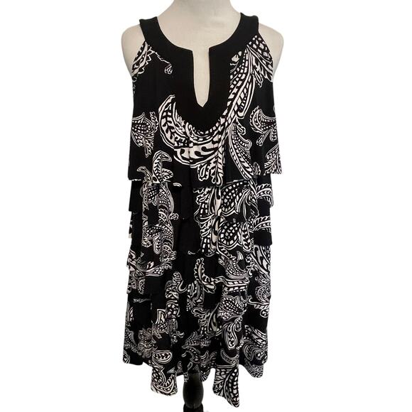 WHBM Tiered Flapper Dress Womens XL Black Paisley Sleeveless Flouncy Career